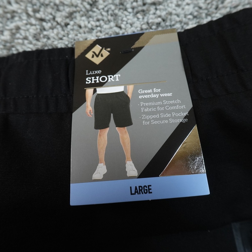 NEW Members Mark Shorts Mens L Black Stretch Elastic Waist Workout Run Gym Train